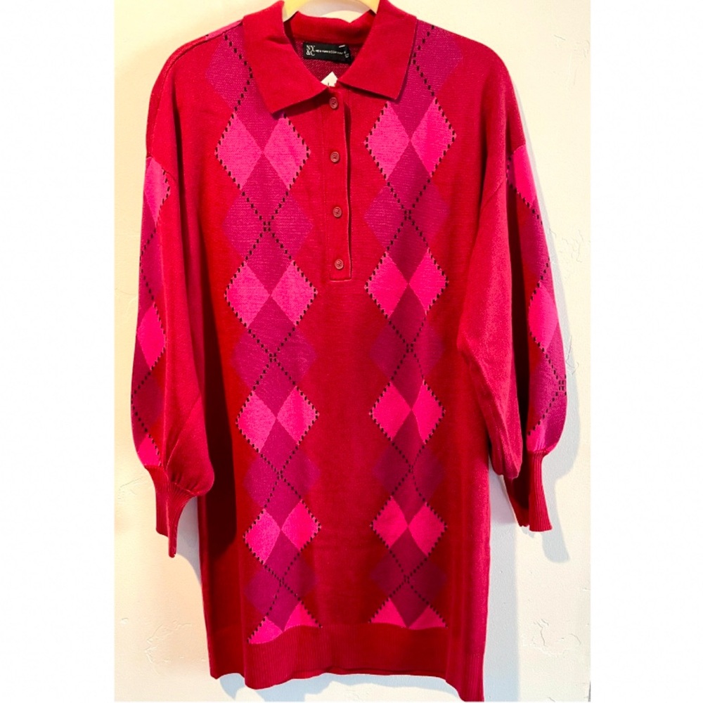 Rose Red Argyle Sweater Dress M